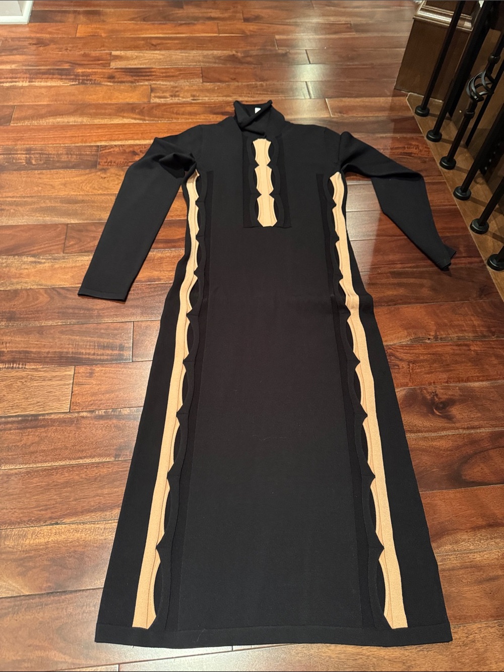Dion Lee Black and Beige Long Sleeve Midi Dress